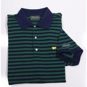 Masters Collection Vintage 90s Green Blue Striped Cotton Golf Polo Shirt Medium